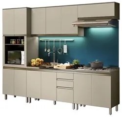 Armário de Cozinha Modulada 271cm 6 Peças Connect Duna/Cristal - Henn