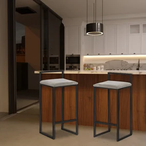 Banqueta Decorativa Selena Base Preta Veludo Cinza G41 - Gran Belo
