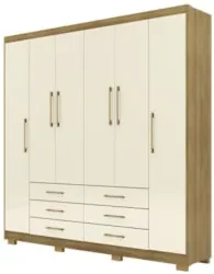 Guarda Roupa Casal 223cm 6 Portas Rick Nature/Champanhe V02 - Mpozenat