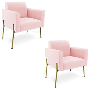 Poltrona Pé de Ferro Dourado Decorativa Kit 2 Marisa Suede Rosa Bebê D03 - D'Rossi