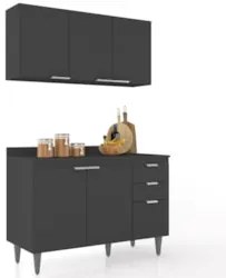 Armário de Cozinha Com Tampo CP01 120cm Pérola Preto Z34 - Mpozen