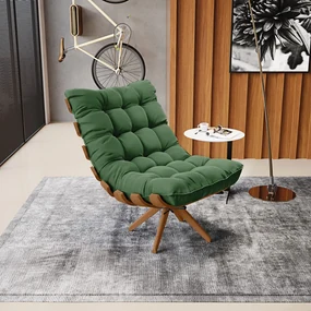 Poltrona Giratoria Costela Kit 2 Suede Base de Madeira MA30 M11 - D'Rossi - Verde