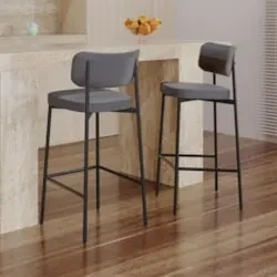 Banqueta Alta Bar Estofada Kit 4 Ella M25 Linho Cinza/Marrom - Mpozena