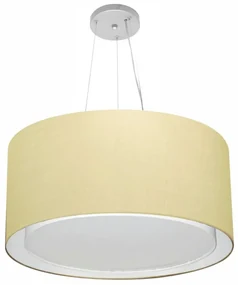 Lustre Pendente Cilíndrico Duplo Md-4301 Cúpula em Tecido 55x30cm Algodão Crú - Bivolt