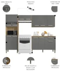 Cozinha Compacta Com Balcão 251cm Louis Z06 Freijó/Gris - Mpozenato