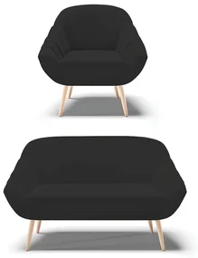 Kit 01 Namoradeira 02 Lugares e 01 Poltrona Giovana Veludo Pés Palito Natural - D'Rossi - Preto