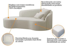 Divã Recamier Curvo Sala de Estar Recepção Inglaterra 200cm Lado Esquerdo Linho