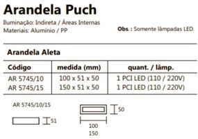 Arandela Puch Retangular Interna 1Xpci Led 5W 15X5X5Cm | Usina 5745/15 (AZO-F / CB-M - Azul Oceano Fosco / Cobre Metálico, 110V)