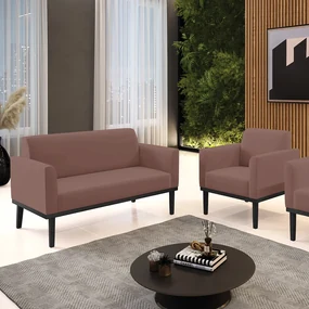 Conjunto Poltrona e Namoradeira Decorativa Isabella Pés Fixo em Madeira Preto Veludo Rose G19 - Gran Belo