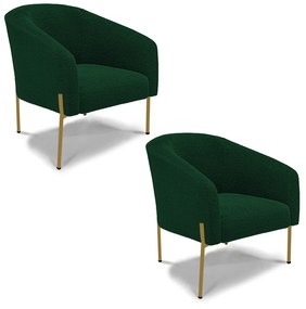 Poltrona Decorativa Pé Ferro Dourado Kit 2 Stella Bouclê Verde D03 - D'Rossi