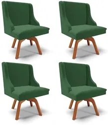 Kit 4 Cadeiras Estofadas Base Giratória de Madeira Lia Veludo Verde Es
