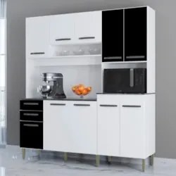 Armário de Cozinha Compacta 180cm Regina P11 Branco/Preto - Mpozenato