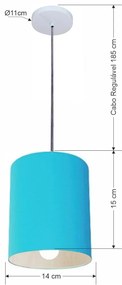 Lustre Pendente Cilíndrico Vivare Md-4200 Cúpula em Tecido 14x15cm - Bivolt - Azul-Turquesa - 110V/220V