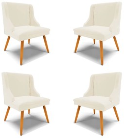 Kit 4 Cadeiras Decorativas Sala de Jantar Pés Palito de Madeira Firenze Veludo Bege/Natural G19 - Gran Belo