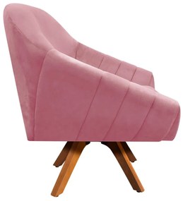 Poltrona Giratória Giovana Suede Rose Base Madeira MM30 D'Rossi