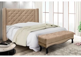 Cabeceira Cama Box Queen 160cm e Recamier Vicenza Suede Bege S04 - D'Rossi