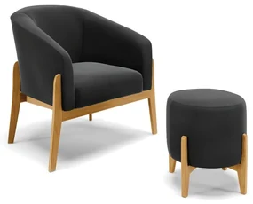 Poltrona com Puff Base de Madeira Stella Suede D03 - D'Rossi - Preto