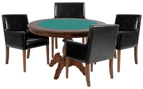 Mesa de Jogos Carteado Redonda Montreal Tampo Reversível Imbuia com 4 Cadeiras Liverpool Corino Preto Liso G36 G15 - Gran Belo