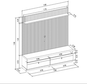 Estante Home Ripada 180cm Aloha para TV até 75 Nature/Off White G77 - Gran Belo