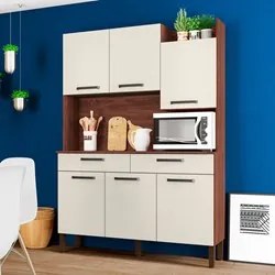 Armário de Cozinha Compacta 132cm Stella K02 Nogueira/Off White - Mpoz