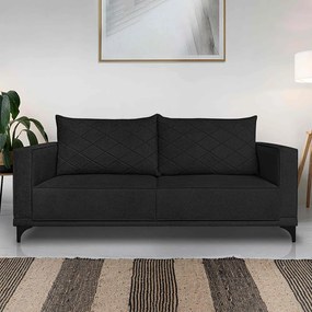 Sofá Living 2 Lugares com Pés de Ferro Almofadas Soltas 200cm Neso Bouclê Preto G63 - Gran belo