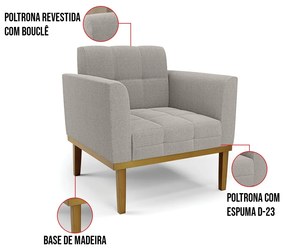 Poltrona Sala Base Madeira Fixa Castanho Elisa Bouclê D03 - D'Rossi - Cinza