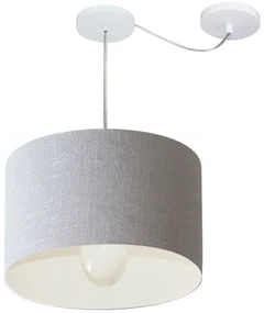 Lustre Pendente Cilíndrico Com Desvio Md-4226 Cúpula em Tecido 40x25cm Rustico Cinza - Bivolt