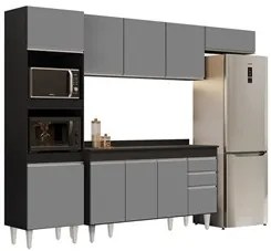 Armário de Cozinha Modulada 4 Peças CP11 Balcão com Tampo Preto/Cinza