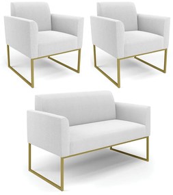 Namoradeira e 2 Poltronas Industrial Dourado Marisa Bouclê Off White D03 - D'Rossi