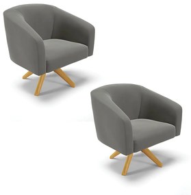 Poltrona Decorativa Giratória MA30 Kit 2 Stella Suede Grafite D03 - D'Rossi