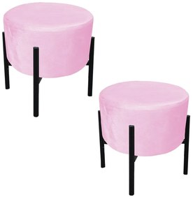 Puff Banqueta Decorativo Industrial Preto Kit 2 Iron Suede D03 - D'Rossi - Rosa Bebê