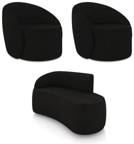 Sofá 2 Lugares Orgânico 140cm Morgan e 2 Poltronas Lua Suede Preto D03 - D'Rossi