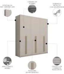 Guarda Roupa Casal 6 Portas 3 Gavetas 233cm Dubai Fendi      - Vila Ri