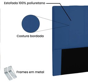 Cabeceira Arizona Para Cama Box Solteiro 90 cm Suede Azul Marinho - D'Rossi