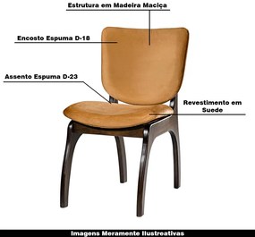 Kit 6 Cadeiras Decorativa Sala de Jantar Madeira Maciça Robbie Suede Terracota/Tabaco G42 - Gran Belo