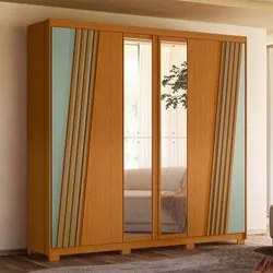 Guarda Roupa Casal 6 Portas Com Espelho 240cm Ouro Verde Cinamomo/Sálv