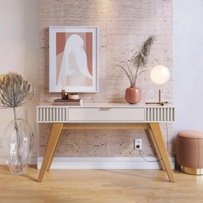 Aparador de Sala Pé em Madeira Maciça 136cm Laisa C04 - D'Rossi - Off White