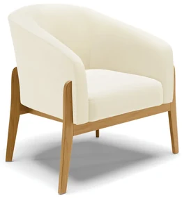 Poltrona Decorativa Base Madeira Stella Cotelê Int/Veludo Off White D03 - D'Rossi