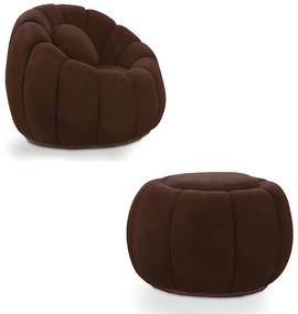 Poltrona Decorativa Orgânica Giratória com Puff Cloud Bouclê E03 - D'Rossi - Marrom