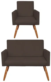 Kit 01 Namoradeira com 01 Poltrona Larissa Suede Pés Palito Castanho D'Rossi - Marrom