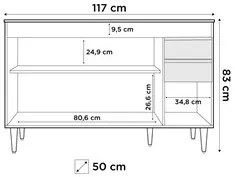 Balcão Gabinete 120cm 3 Portas 2 Gavetas Michigan Branco/Preto - Lumil