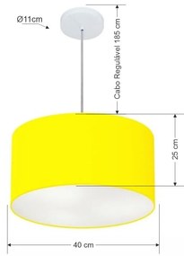 Lustre Pendente Cilíndrico Md-4099 Cúpula em Tecido 40x25cm Amarelo - Bivolt