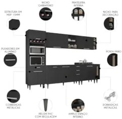 Armário de Cozinha CP07 Para Pia 150cm Pérola Z34 Preto     - Mpozenat