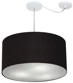 Lustre Pendente Cilíndrico Com Desvio Md-4264 Cúpula em Tecido 55x30cm Rustico Bege - Bivolt