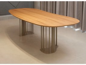 Mesa de Jantar Ravello Design Orgânico Tampo com Lâmina Cinamomo Base Aço Carbono Pintura Eletrostática Design Moderno