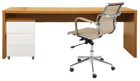 Conjunto Bancada Contemporânea Louro Freijó - 1,80m + Módulo Contemporâneo 3 gavetas Louro Freijó e Branco - 42,5cm + Poltrona Noruega