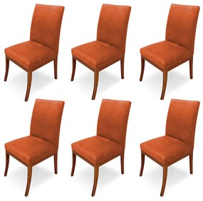 Conjunto 6 Cadeiras Raquel para Sala de Jantar Base de Eucalipto Suede Telha