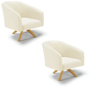 Poltrona Decorativa Giratória MA30 Kit 2 Stella Cotelê Int/Veludo Off White D03 - D'Rossi