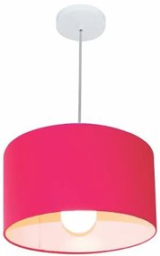 Lustre Pendente Cilíndrico Vivare Md-4031 Cúpula em Tecido 40x21cm - Bivolt - Rosa-Pink - 110V/220V