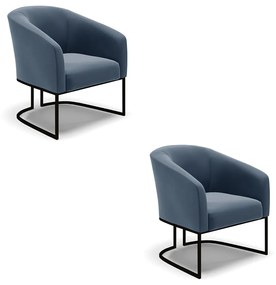 Poltrona Decorativa Industrial Preto Kit 2 Stella Suede Azul Marinho D03 - D'Rossi